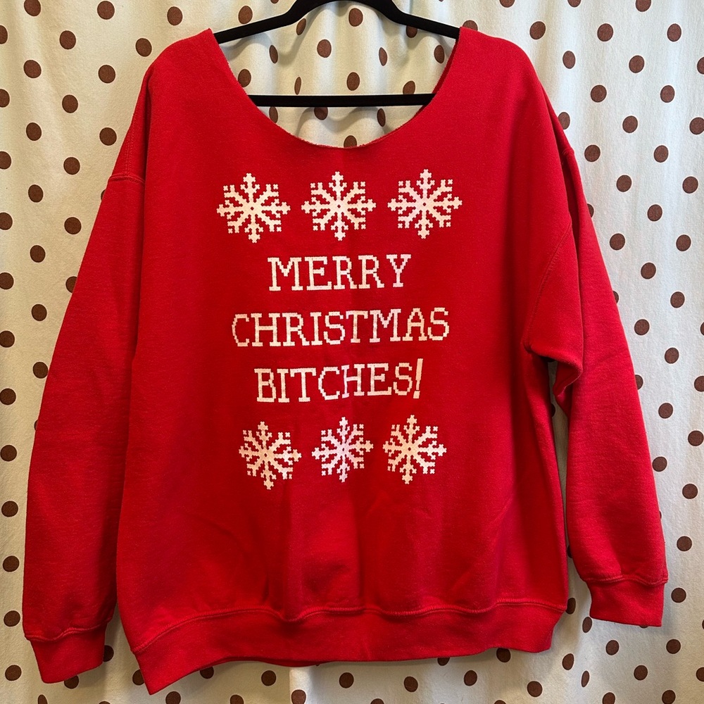 Off the shoulder, “Merry Christmas *itches!” Xmas Sweatshirt, Size L/XL, Used